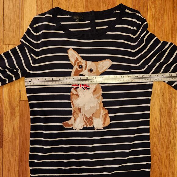 Talbots Smart Striped Corgi Sweater, Navy + White, Back Buttons, British, Sz M - Picture 6 of 9